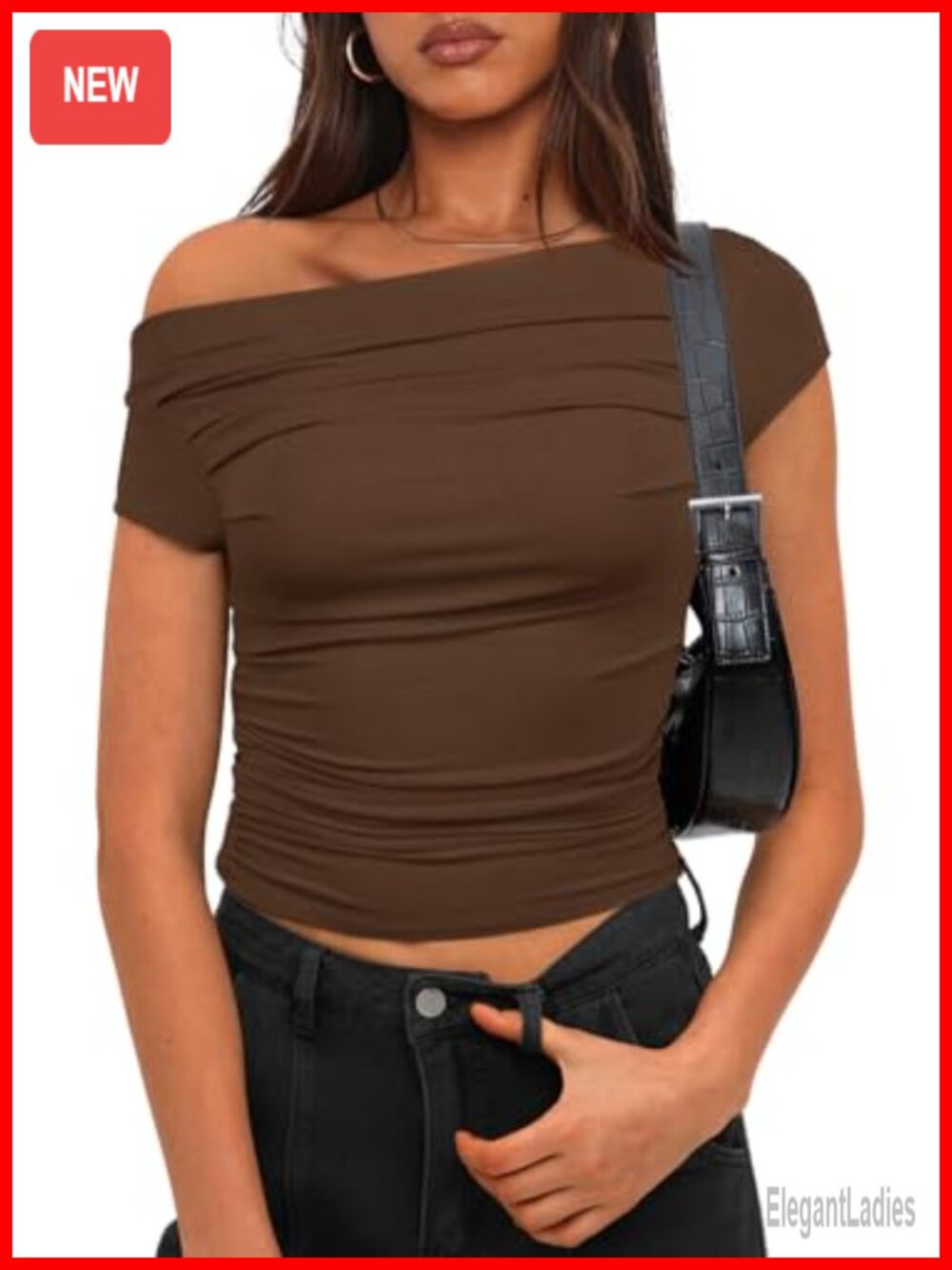 Women's Off Shoulder Ruched Boat Neck Cap Sleeve Slim Fit Crop Top Y2K Summer